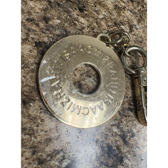 Gold Tone Isaac Mizrahi Keychain-Heavy Round Circle-Designer Keychain or Bag FOB - Picture 5 of 6